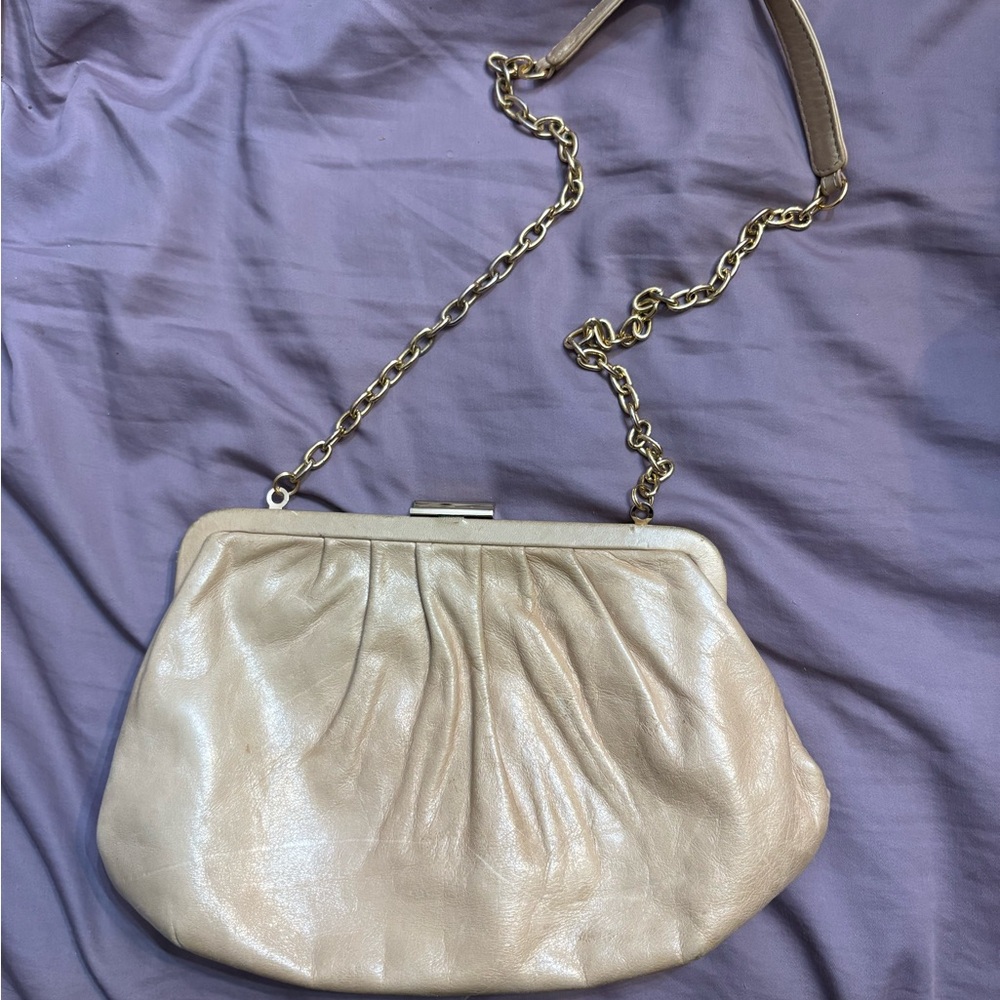 HOBO Cream Leather Clutch with Chain Strap